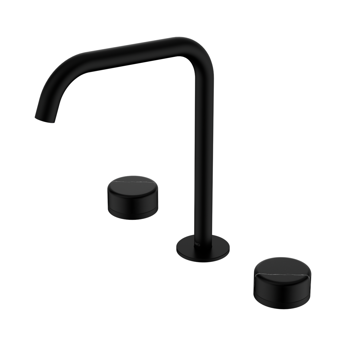 An image of Nero Tapware's Serenity Bath/Kitchen Set Edge Spout With Marquina Black Handle Matt Black