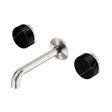 An image of Nero Tapware's Serenity Wall Basin Set 160mm Spout With Marquina Black Handle Brushed Nickel