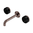 An image of Nero Tapware's Serenity Wall Basin Set 160mm Spout With Marquina Black Handle Brushed Bronze