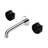 An image of Nero Tapware's Serenity Wall Basin Set 160mm Spout With Marquina Black Handle Chrome