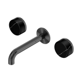 An image of Nero Tapware's Serenity Wall Basin Set 160mm Spout With Marquina Black Handle Gun Metal
