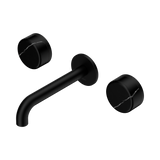 An image of Nero Tapware's Serenity Wall Basin Set 160mm Spout With Marquina Black Handle Matt Black