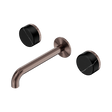An image of Nero Tapware's Serenity Wall Basin Set 185mm Spout With Marquina Black Handle Brushed Bronze