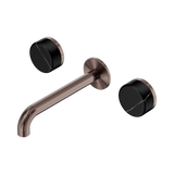 An image of Nero Tapware's Serenity Wall Basin Set 185mm Spout With Marquina Black Handle Brushed Bronze