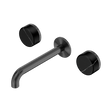 An image of Nero Tapware's Serenity Wall Basin Set 185mm Spout With Marquina Black Handle Gun Metal