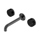 An image of Nero Tapware's Serenity Wall Basin Set 185mm Spout With Marquina Black Handle Gun Metal