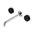 An image of Nero Tapware's Serenity Wall Basin Set 220mm Spout With Marquina Black Handle Brushed Nickel