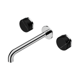 An image of Nero Tapware's Serenity Wall Basin Set 220mm Spout With Marquina Black Handle Chrome