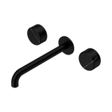 An image of Nero Tapware's Serenity Wall Basin Set 220mm Spout With Marquina Black Handle Matt Black