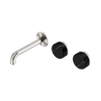 An image of Nero Tapware's Serenity Wall Basin Set 160mm Offset Spout With Marquina Black Handle Brushed Nickel