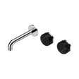 An image of Nero Tapware's Serenity Wall Basin Set 160mm Offset Spout With Marquina Black Handle Chrome
