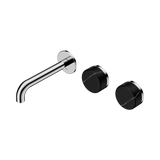 An image of Nero Tapware's Serenity Wall Basin Set 160mm Offset Spout With Marquina Black Handle Chrome