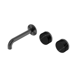 An image of Nero Tapware's Serenity Wall Basin Set 160mm Offset Spout With Marquina Black Handle Gun Metal