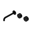 An image of Nero Tapware's Serenity Wall Basin Set 185mm Offset Spout With Marquina Black Handle Matt Black