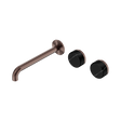 An image of Nero Tapware's Serenity Wall Basin Set 220mm Offset Spout With Marquina Black Handle Brushed Bronze