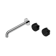 An image of Nero Tapware's Serenity Wall Basin Set 220mm Offset Spout With Marquina Black Handle Chrome