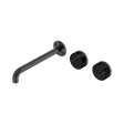 An image of Nero Tapware's Serenity Wall Basin Set 220mm Offset Spout With Marquina Black Handle Gun Metal