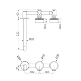 A line drawing of Nero Tapware's Serenity Wall Basin Set 220mm Offset Spout With Marquina Black Handle Matt Black
