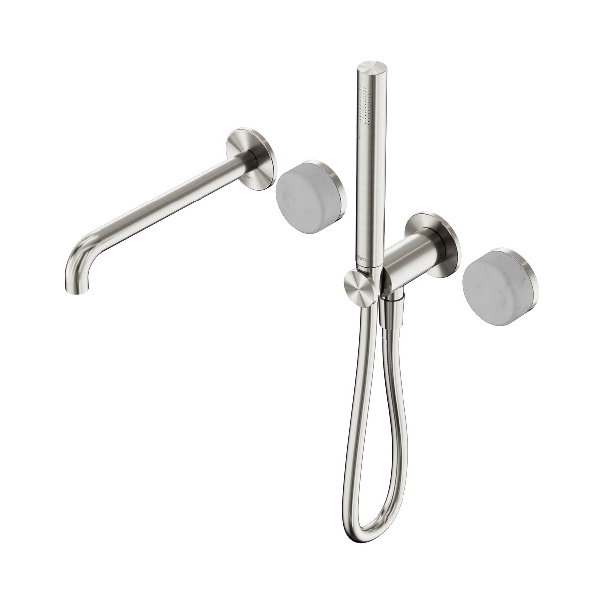 An image of Nero Tapware's Serenity Progressive Shower System With Spout With Carrara Handle And Slim Shower Brushed Nickel