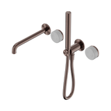 An image of Nero Tapware's Serenity Progressive Shower System With Spout With Carrara Handle And Slim Shower Brushed Bronze