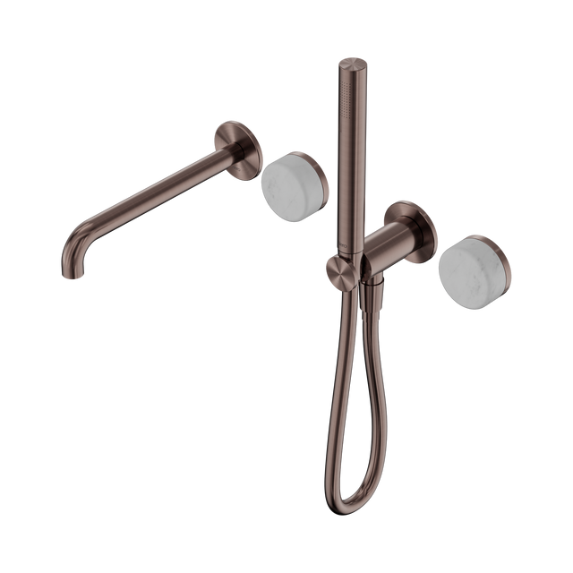 An image of Nero Tapware's Serenity Progressive Shower System With Spout With Carrara Handle And Slim Shower Brushed Bronze