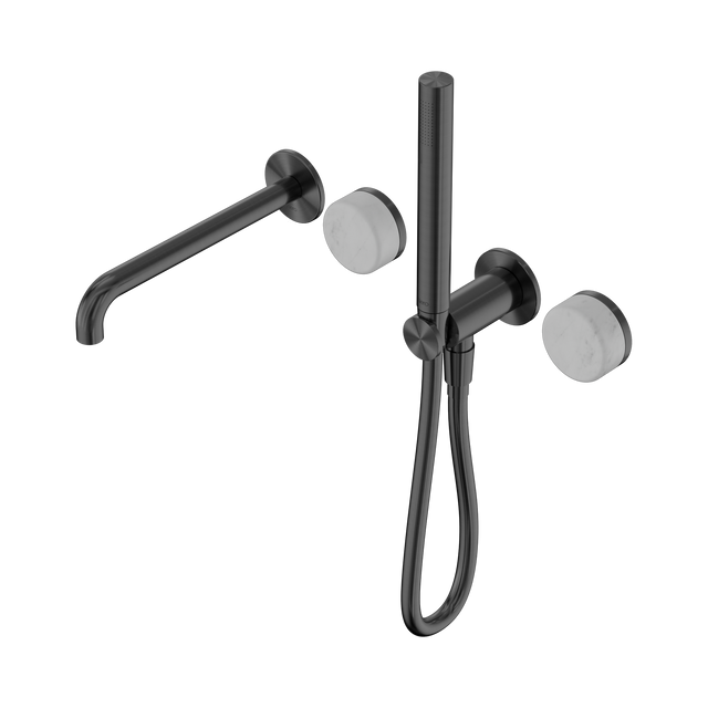 An image of Nero Tapware's Serenity Progressive Shower System With Spout With Carrara Handle And Slim Shower Gun Metal