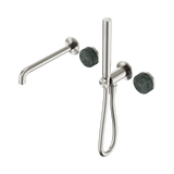 An image of Nero Tapware's Serenity Progressive Shower System With Spout With Verde Alpi Handle And Slim Shower Brushed Nickel