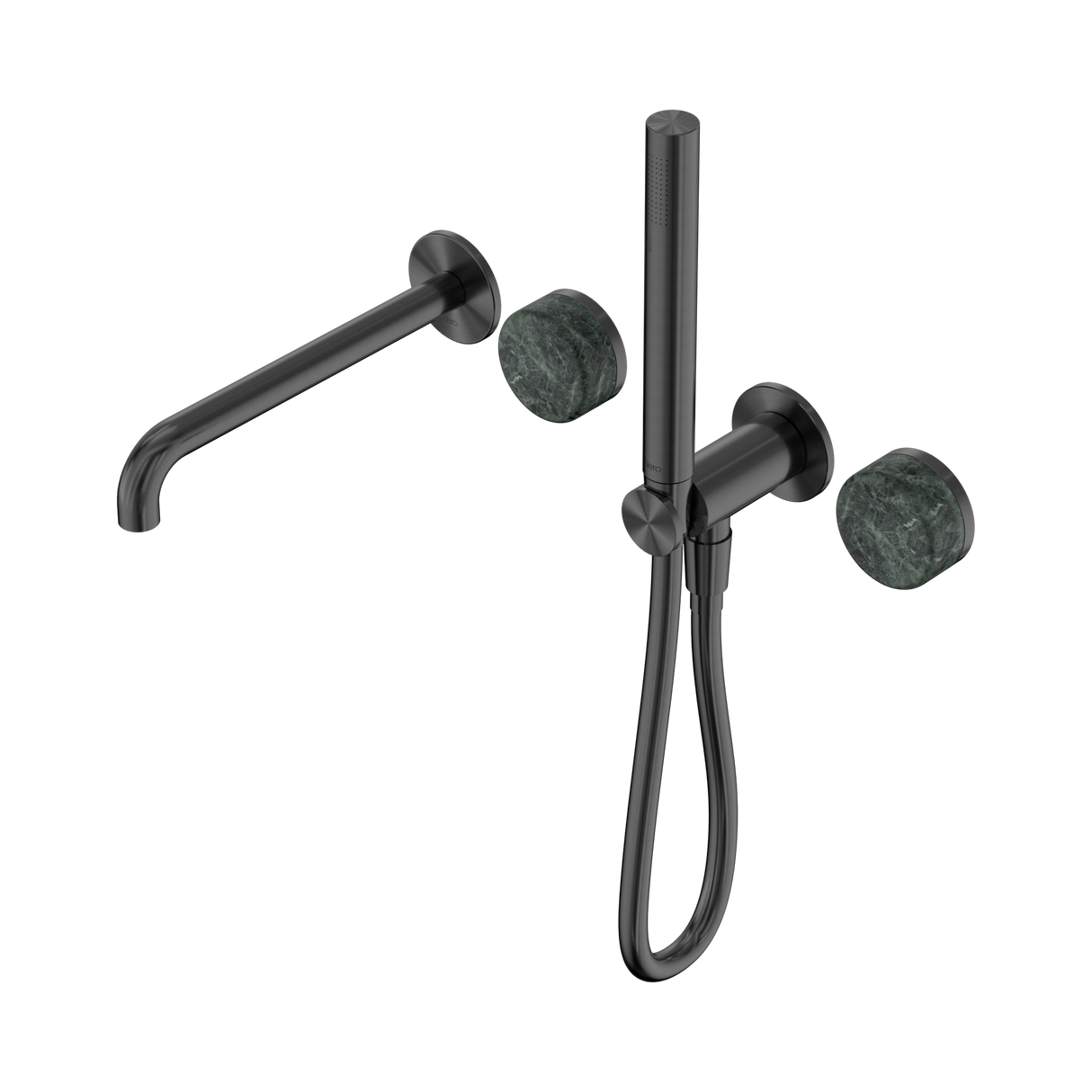 An image of Nero Tapware's Serenity Progressive Shower System With Spout With Verde Alpi Handle And Slim Shower Gun Metal