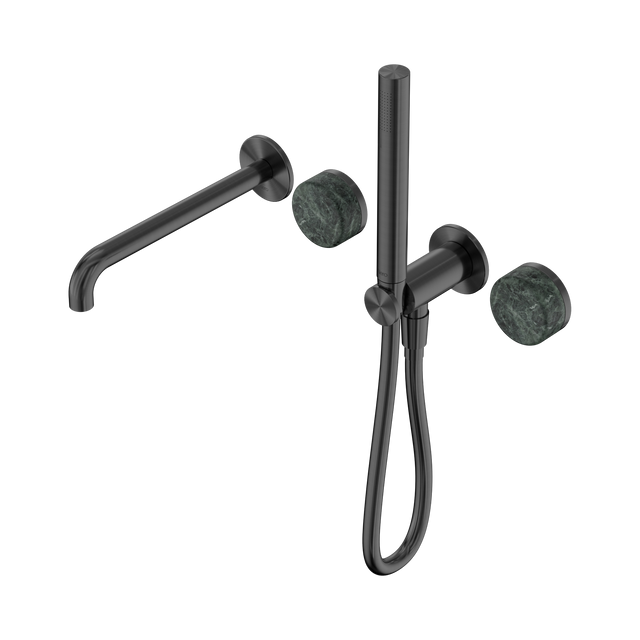An image of Nero Tapware's Serenity Progressive Shower System With Spout With Verde Alpi Handle And Slim Shower Gun Metal