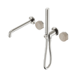 An image of Nero Tapware's Serenity Progressive Shower System With Spout With Rome Travertine Handle And Slim Shower Brushed Nickel