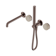 An image of Nero Tapware's Serenity Progressive Shower System With Spout With Rome Travertine Handle And Slim Shower Brushed Bronze
