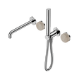An image of Nero Tapware's Serenity Progressive Shower System With Spout With Rome Travertine Handle And Slim Shower Chrome