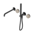 An image of Nero Tapware's Serenity Progressive Shower System With Spout With Rome Travertine Handle And Slim Shower Gun Metal