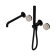 An image of Nero Tapware's Serenity Progressive Shower System With Spout With Rome Travertine Handle And Slim Shower Matt Black
