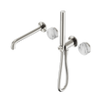 An image of Nero Tapware's Serenity Progressive Shower System With Spout With Arabescato Corchia Handle And Slim Shower Brushed Nickel