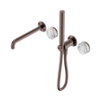An image of Nero Tapware's Serenity Progressive Shower System With Spout With Arabescato Corchia Handle And Slim Shower Brushed Bronze