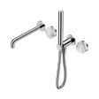 An image of Nero Tapware's Serenity Progressive Shower System With Spout With Arabescato Corchia Handle And Slim Shower Chrome