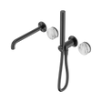An image of Nero Tapware's Serenity Progressive Shower System With Spout With Arabescato Corchia Handle And Slim Shower Gun Metal