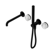 An image of Nero Tapware's Serenity Progressive Shower System With Spout With Arabescato Corchia Handle And Slim Shower Matt Black