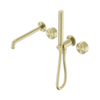 An image of Nero Tapware's Serenity Progressive Shower System With Spout With Metal Handle And Slim Shower Brushed Gold