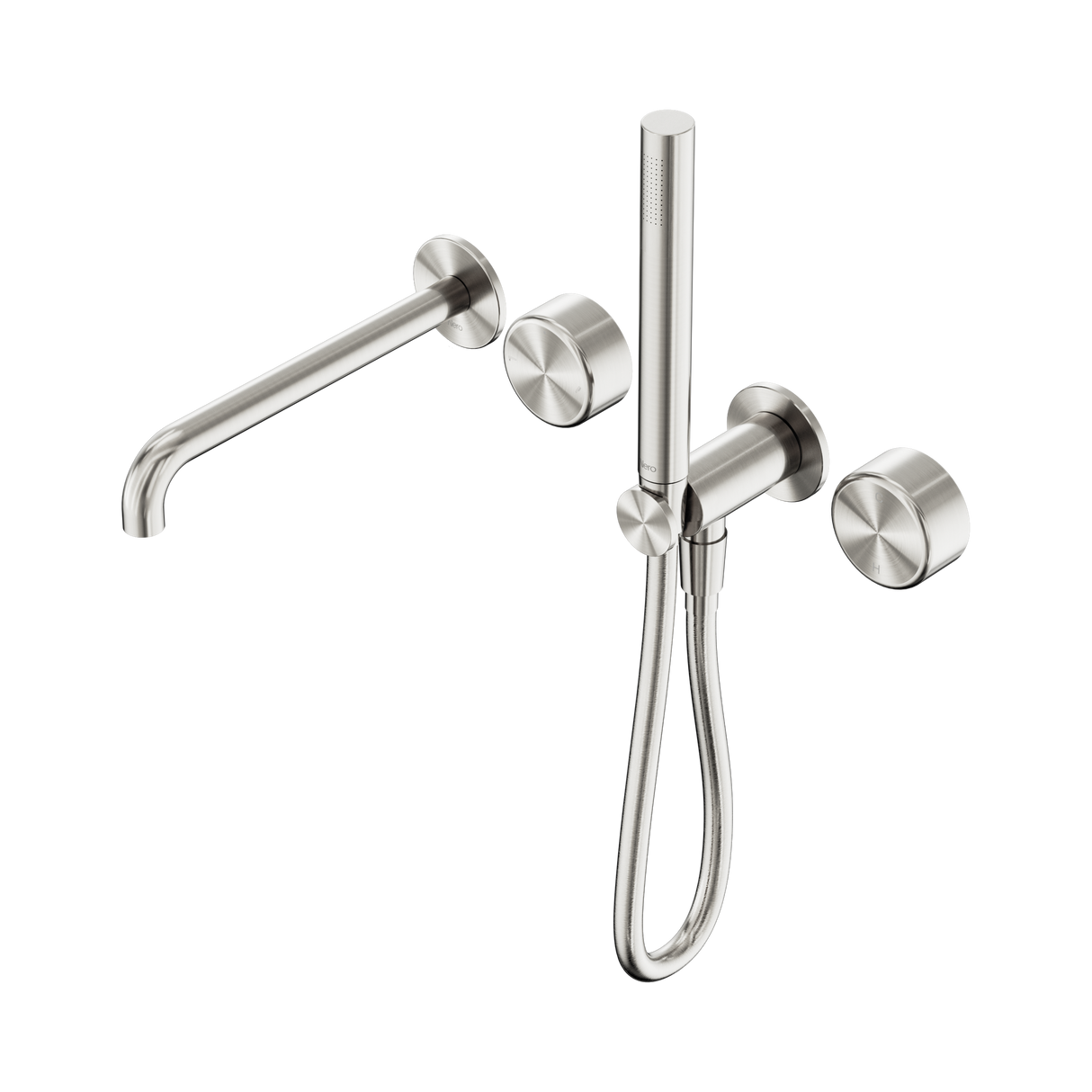 An image of Nero Tapware's Serenity Progressive Shower System With Spout With Metal Handle And Slim Shower Brushed Nickel