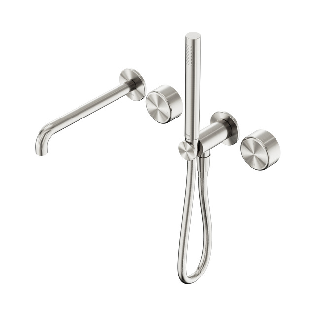 An image of Nero Tapware's Serenity Progressive Shower System With Spout With Metal Handle And Slim Shower Brushed Nickel