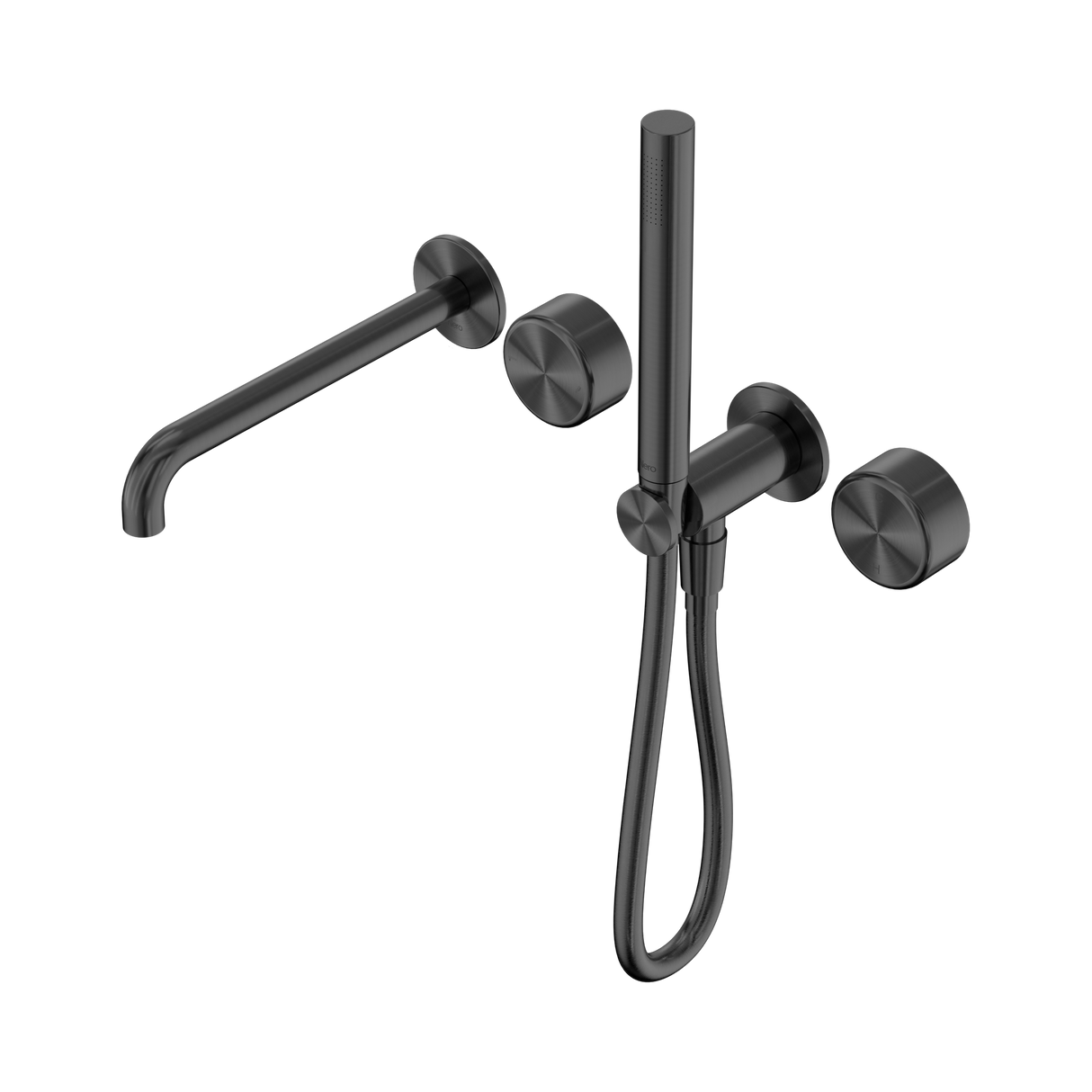 An image of Nero Tapware's Serenity Progressive Shower System With Spout With Metal Handle And Slim Shower Gun Metal