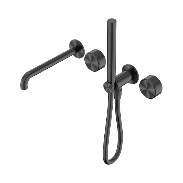 An image of Nero Tapware's Serenity Progressive Shower System With Spout With Metal Handle And Slim Shower Gun Metal