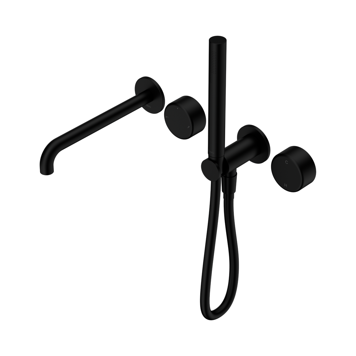 An image of Nero Tapware's Serenity Progressive Shower System With Spout With Metal Handle And Slim Shower Matt Black