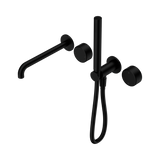 An image of Nero Tapware's Serenity Progressive Shower System With Spout With Metal Handle And Slim Shower Matt Black