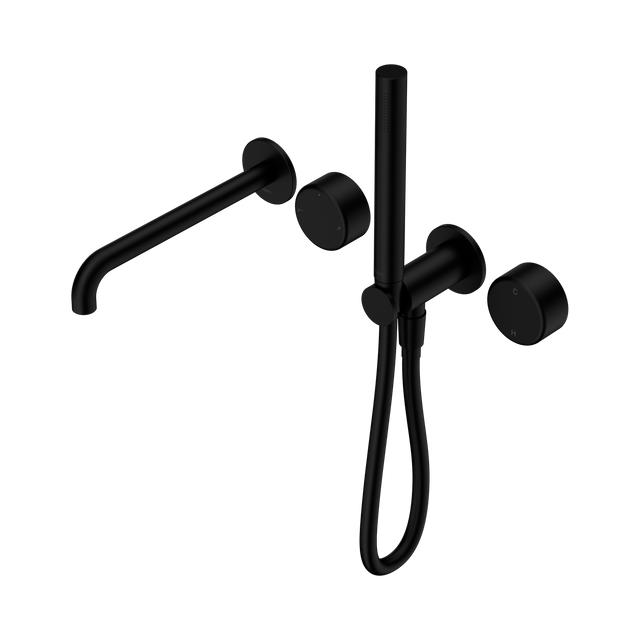 An image of Nero Tapware's Serenity Progressive Shower System With Spout With Metal Handle And Slim Shower Matt Black