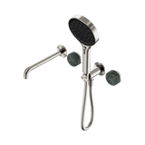 An image of Nero Tapware's Serenity Progressive Shower System With Spout With Verde Alpi Handle And Serenity Hand Shower Brushed Nickel