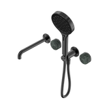 An image of Nero Tapware's Serenity Progressive Shower System With Spout With Verde Alpi Handle And Serenity Hand Shower Gun Metal