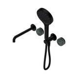 An image of Nero Tapware's Serenity Progressive Shower System With Spout With Verde Alpi Handle And Serenity Hand Shower Matt Black